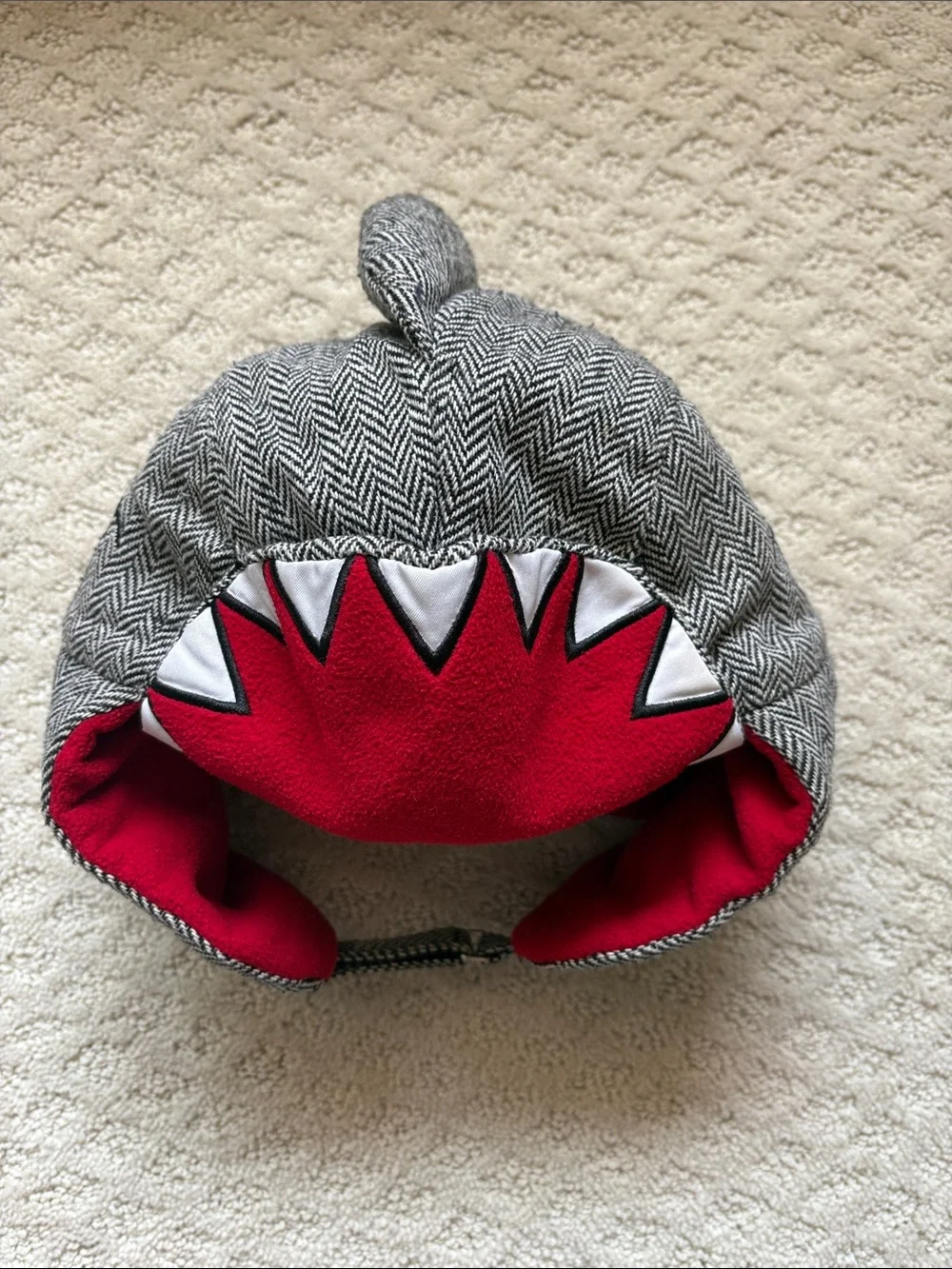 Kids Shark Earflap Hat - Gray with Red Accent